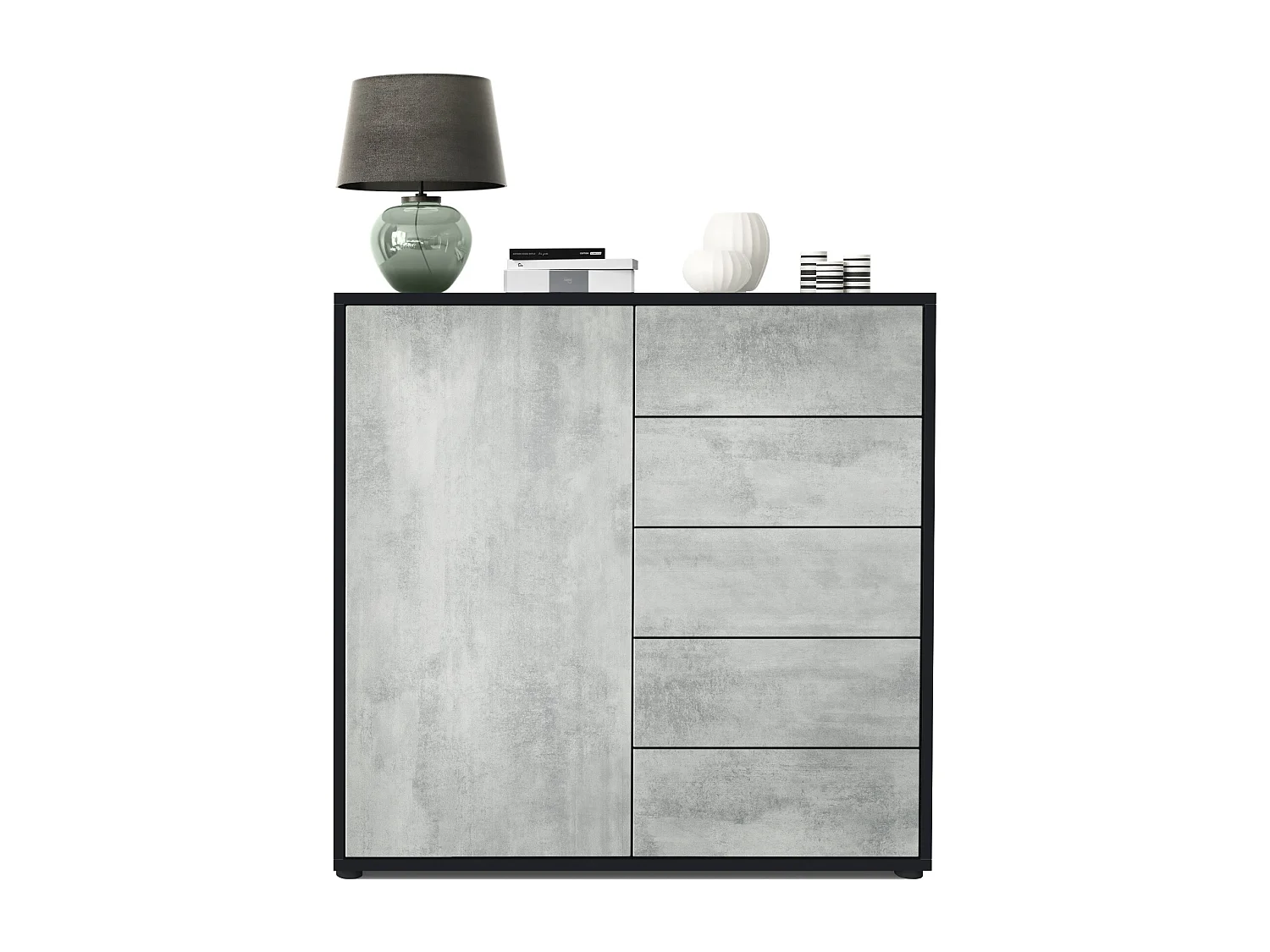 Madia  Ben V2, mobile con 1 anta e 5 cassetti, nero opaco/ossido di grigio (79 x 74 x 36 cm)