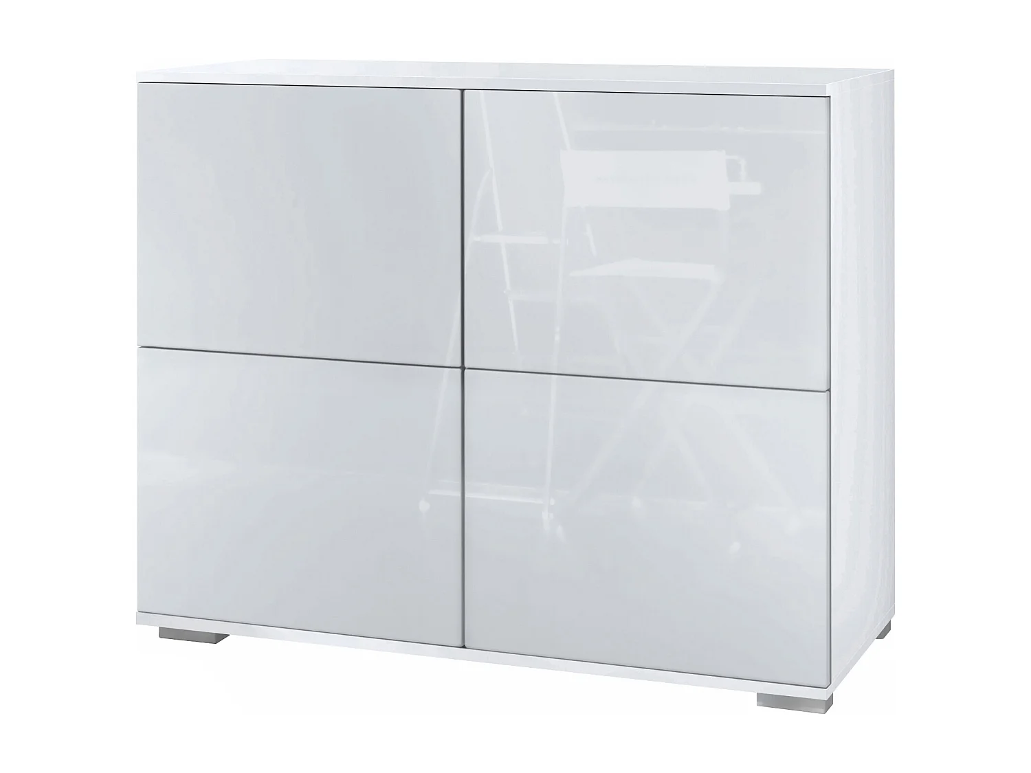 Credenza Rova V3 – Mobile da cucina moderno con 4 ante Push-to-Open bianco opaco / bianco lucido (92,5 x 75.5 x 35)