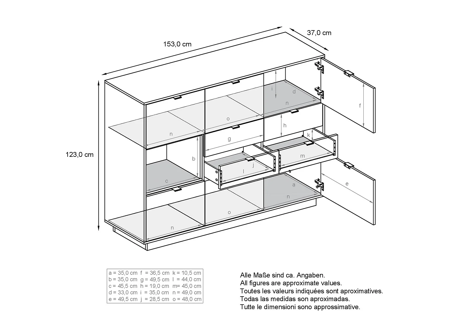 Buffet haut Armoire Metro V2, Corps en Blanc haute brillance / Façades en Blanc haute brillance avec une insertion en Chêne Nature