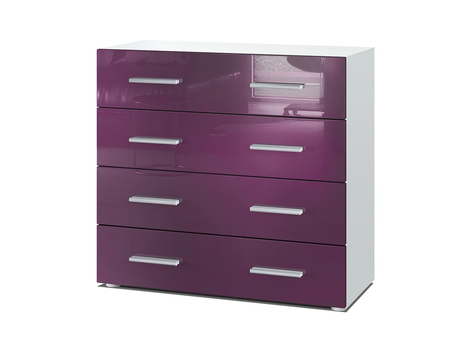 Buffet Pavos, Commode avec 4 tiroirs, blanc mat/mûre haute brillance (76 x 72 x 35 cm)