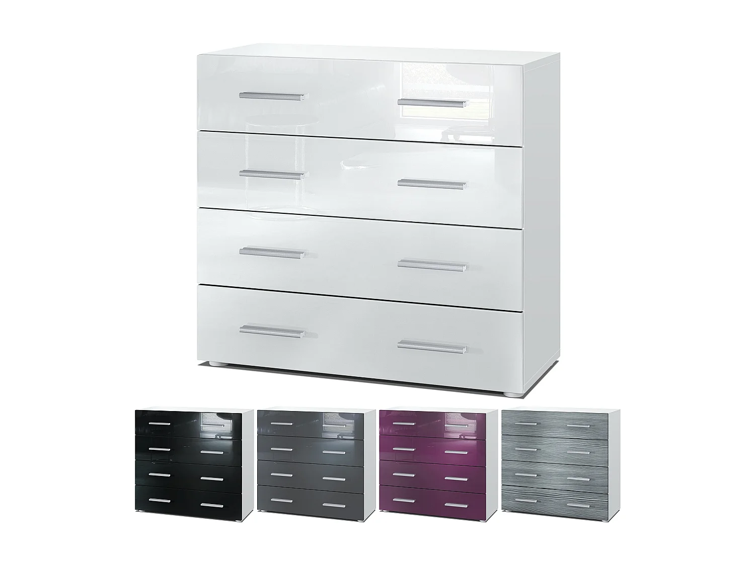 Vladon Madia Pavos, mobile con 4 cassetti, bianco opaco/violetto porpora lucido (76 x 72 x 35 cm)