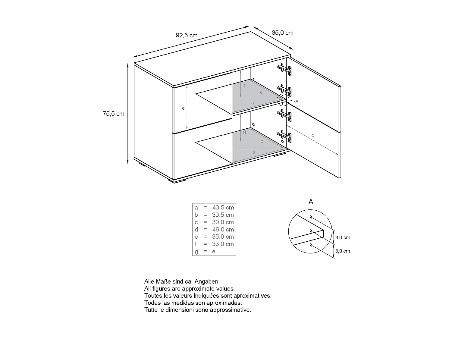 Credenza Rova V3 – Mobile da cucina moderno con 4 ante Push-to-Open bianco opaco / bordeaux lucido (92,5 x 75.5 x 35)