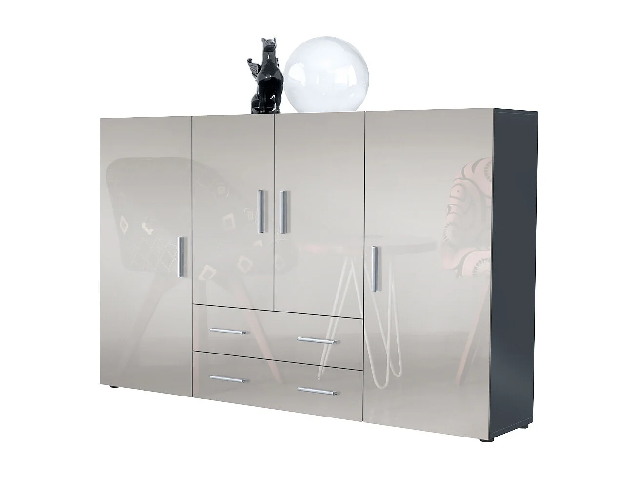 Highboard Nora Sideboard with 2 drawers and 4 doors with a total of 8 compartments behind, antracite opaco /grigio sabbia lucido (166.5 x 106.5 x 35 cm)