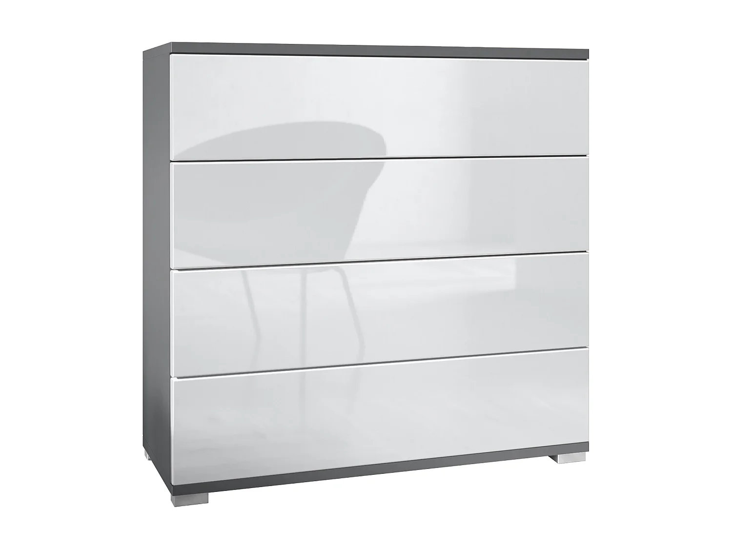 Commode  Pavos V3, Buffet avec 4 tiroirs anthracite mat/blanc haute brillance (76 x 76 x 35 cm)