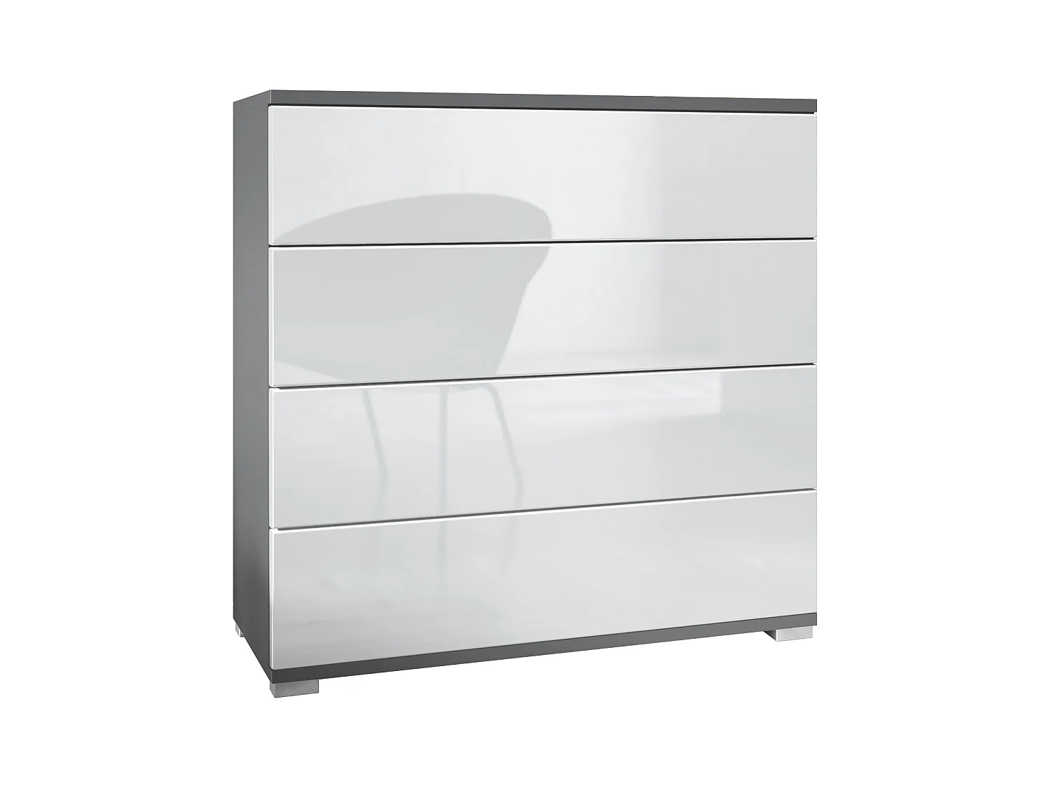 Commode  Pavos V3, Buffet avec 4 tiroirs anthracite mat/blanc haute brillance (76 x 76 x 35 cm)