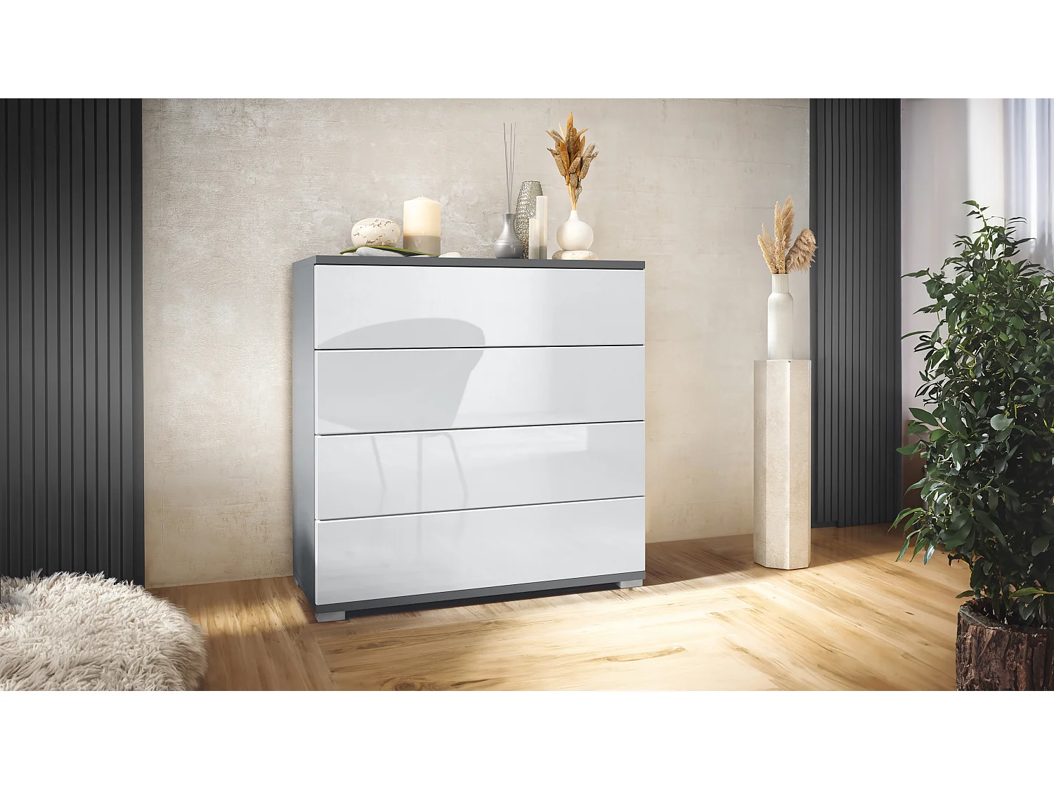 KOMMODE Pavos Weiß Hochglanz