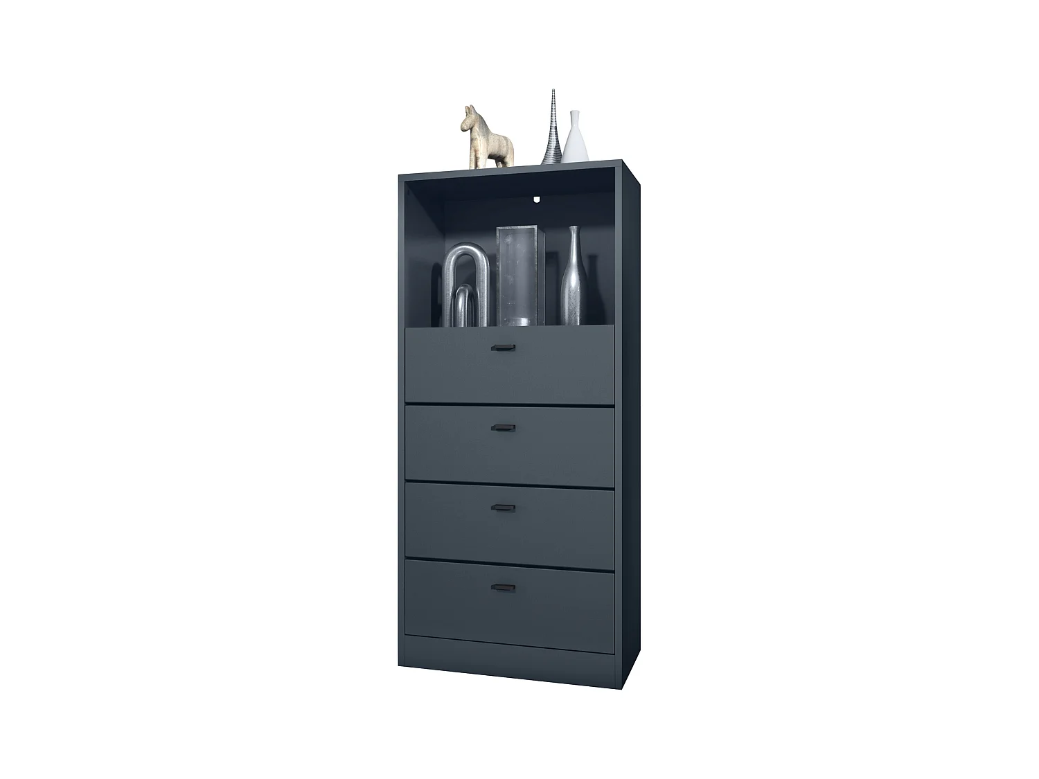 Commode Buffet Pino V3, avec 4 tiroirs & 1 compartiment ouvert, Anthracite mat/undefined sans LED (56 x 125 x 36 cm)