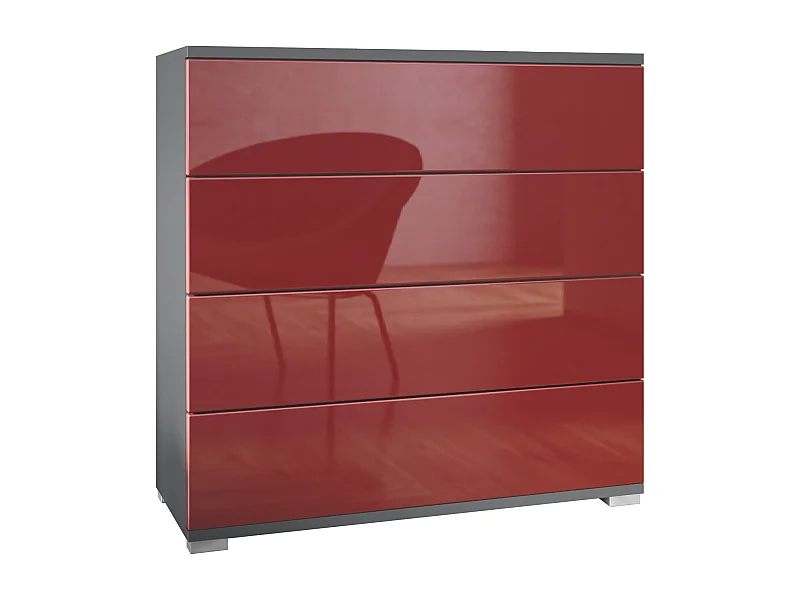 Commode  Pavos V3, Buffet avec 4 tiroirs anthracite mat/bordeaux haute brillance (76 x 76 x 35 cm)