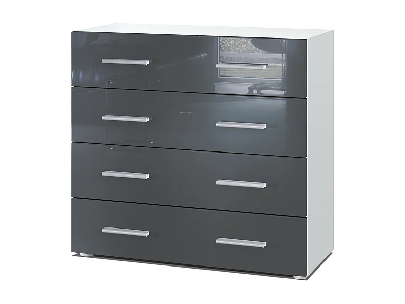 Buffet Pavos, Commode avec 4 tiroirs, blanc mat/gris haute brillance (76 x 72 x 35 cm)