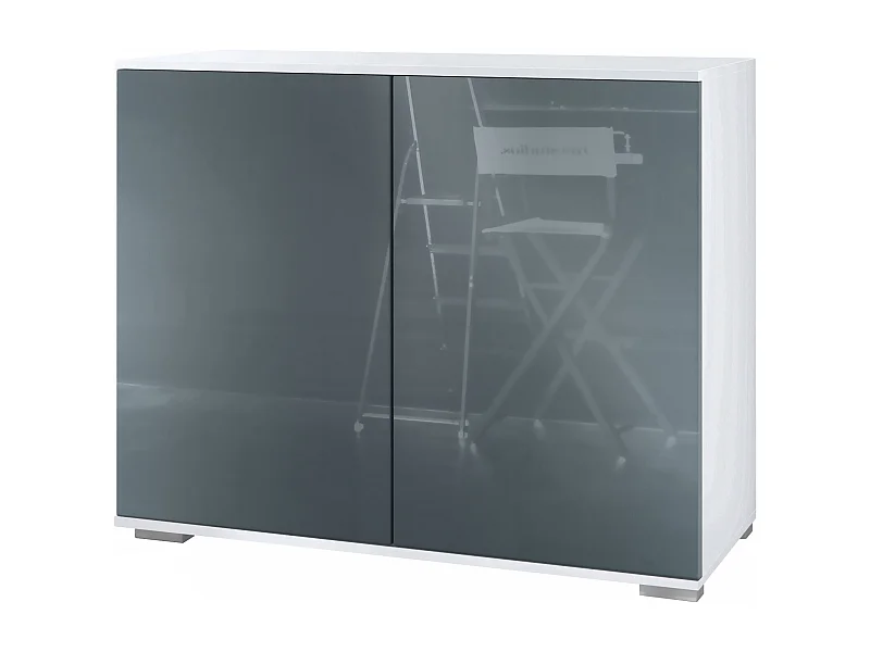 Credenza Skadu V3, Mobile da Cucina Moderno con 2 Grandi Ante bianco opaco / grigio lucido (92,5 x 75.5 x 35)