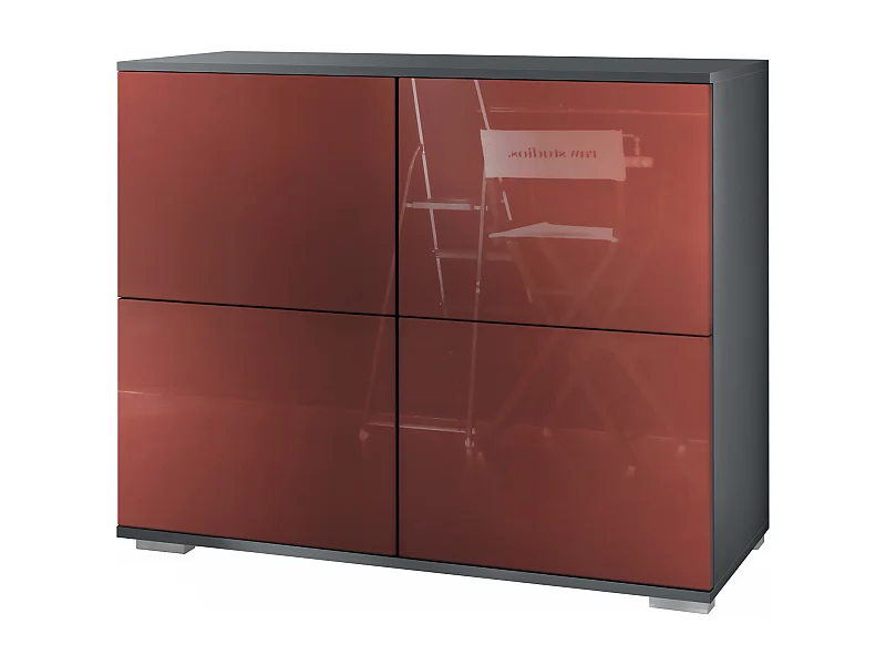Credenza Rova V3 – Mobile da cucina moderno con 4 ante Push-to-Open antracite opaco  / bordeaux lucido (92,5 x 75.5 x 35)