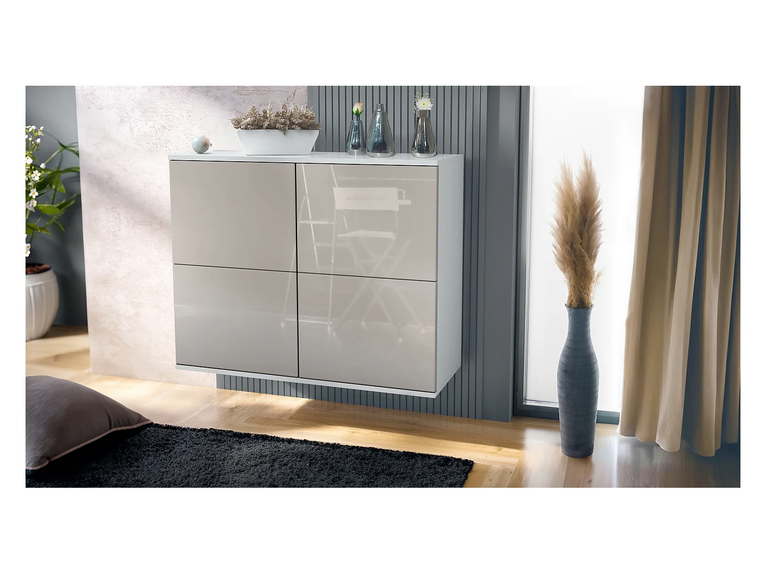 KOMMODE Rova Sandgrau Hochglanz