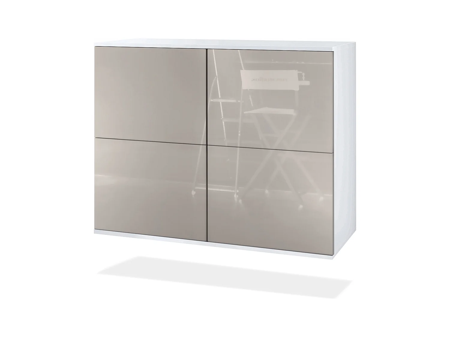 Buffet Rova V3 – Meuble de cuisine moderne avec 4 portes Push-to-Open blanc mat / gris sable haute brillance (92,5 x 73.5 x 35)