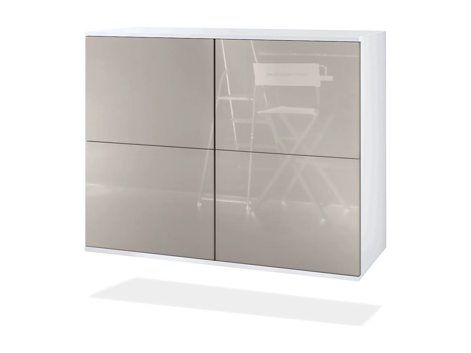 Credenza Rova V3 – Mobile da cucina moderno con 4 ante Push-to-Open bianco opaco / grigio sabbia lucido (92,5 x 73.5 x 35)