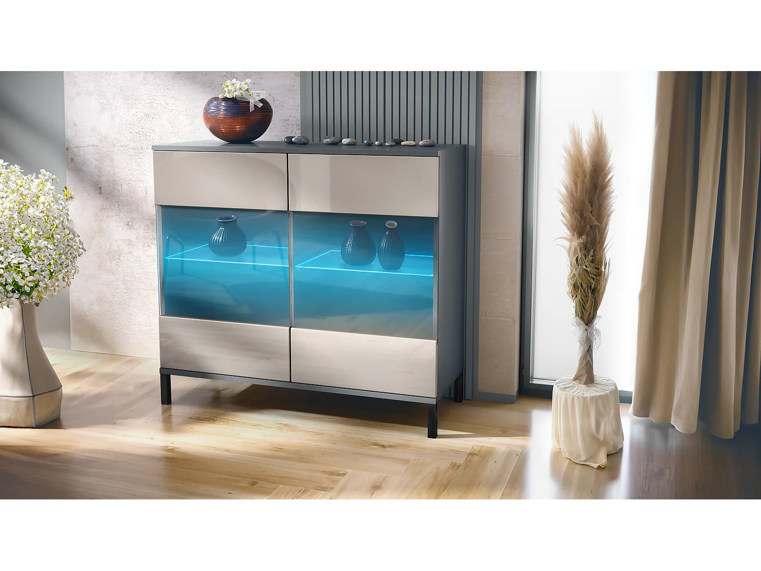 KOMMODE Bari Sandgrau Hochglanz