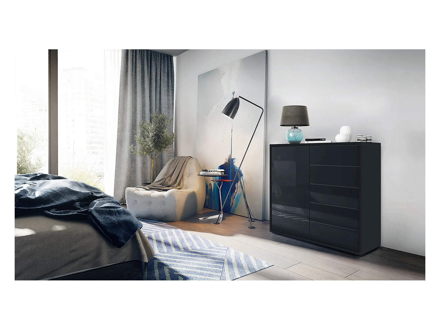 KOMMODE Ben Front in Schwarz Hochglanz