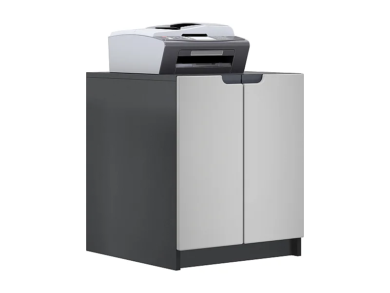 Arcón para impresora Logan, archivador con 2 compartimentos y 2 puertas, carcasa negro mate, frentes gris claro satinado, (51 x 60,5 x 54 cm)