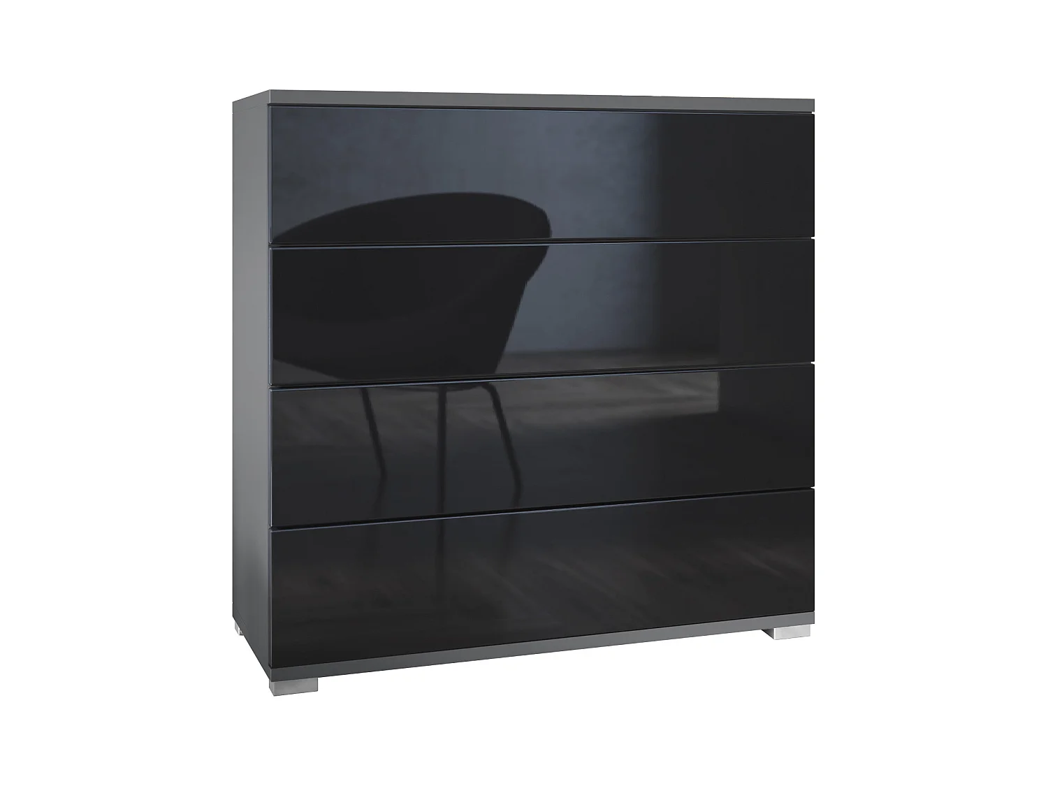 Vladon Cassettiera Pavos V3, Credenza con 4 cassetti antracite opaco /nero lucido (76 x 76 x 35 cm)