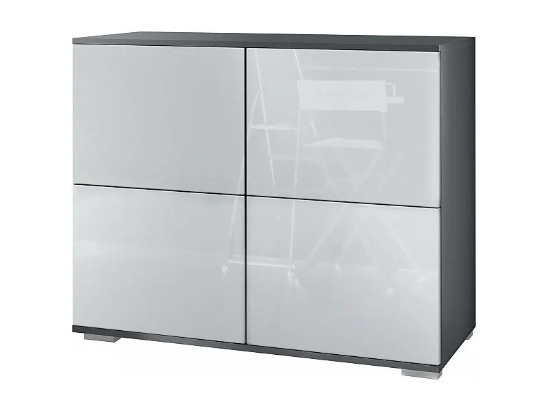 Buffet Rova V3 – Meuble de cuisine moderne avec 4 portes Push-to-Open anthracite mat / blanc haute brillance (92,5 x 75.5 x 35)