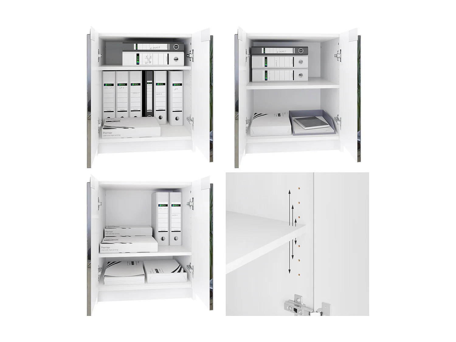 Arcón para impresora Logan, archivador con 2 compartimentos y 2 puertas, carcasa blanco mate, frentes hormigón oxidado, (51 x 60,5 x 54 cm)