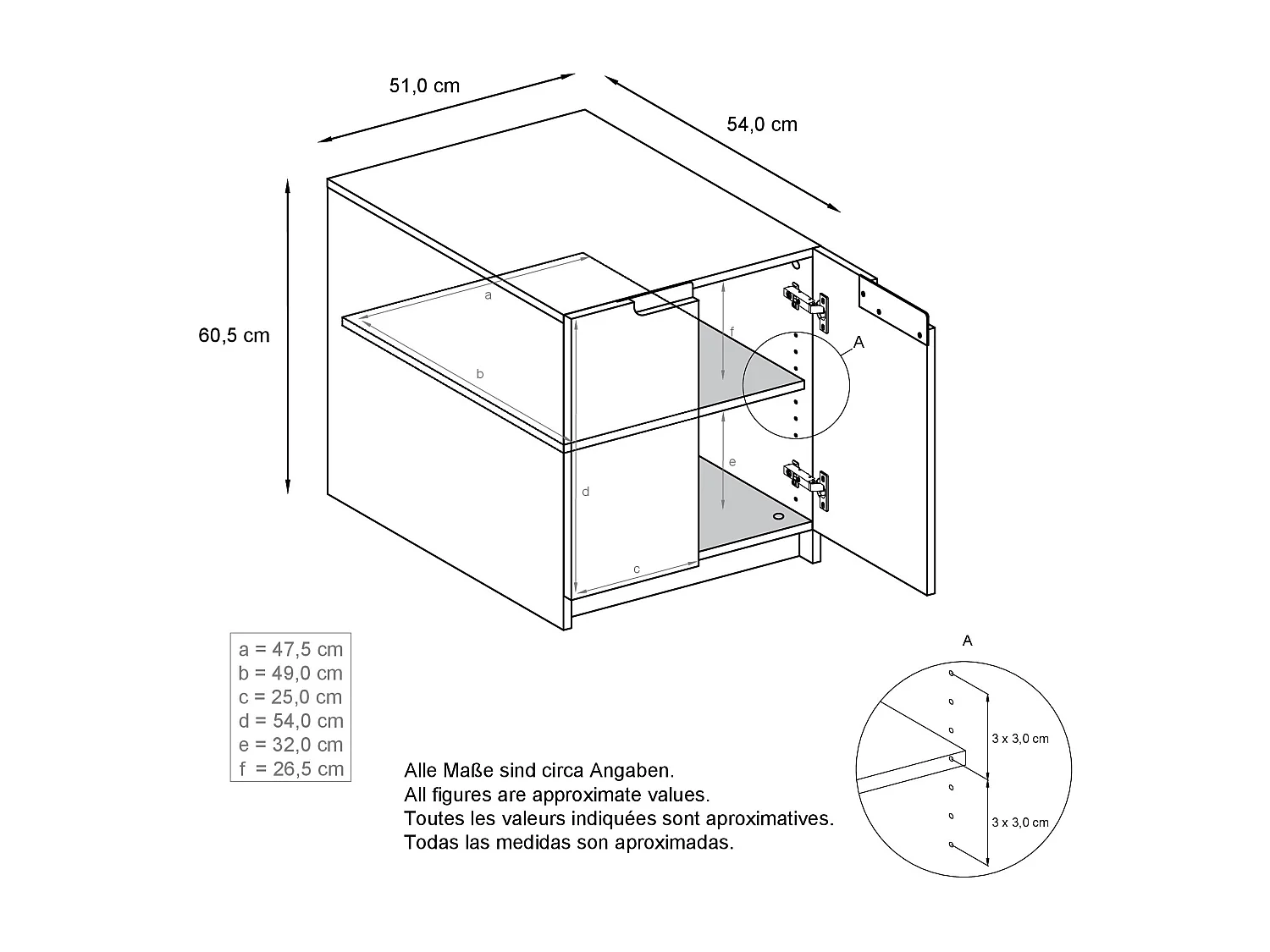 Arcón para impresora Logan, archivador con 2 compartimentos y 2 puertas, carcasa blanco mate, frentes hormigón oxidado, (51 x 60,5 x 54 cm)
