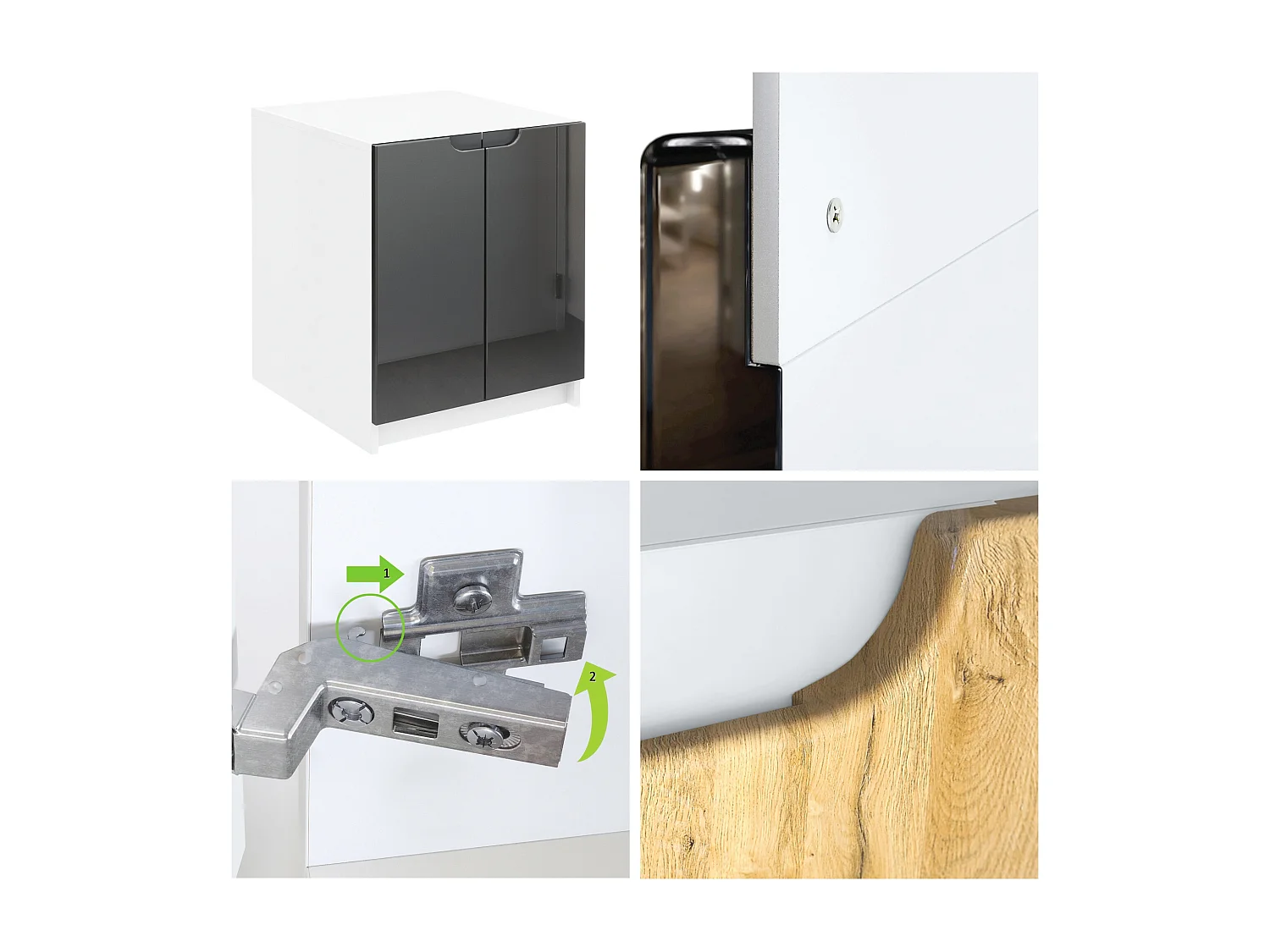 Arcón para impresora Logan, archivador con 2 compartimentos y 2 puertas, carcasa blanco mate, frentes hormigón oxidado, (51 x 60,5 x 54 cm)