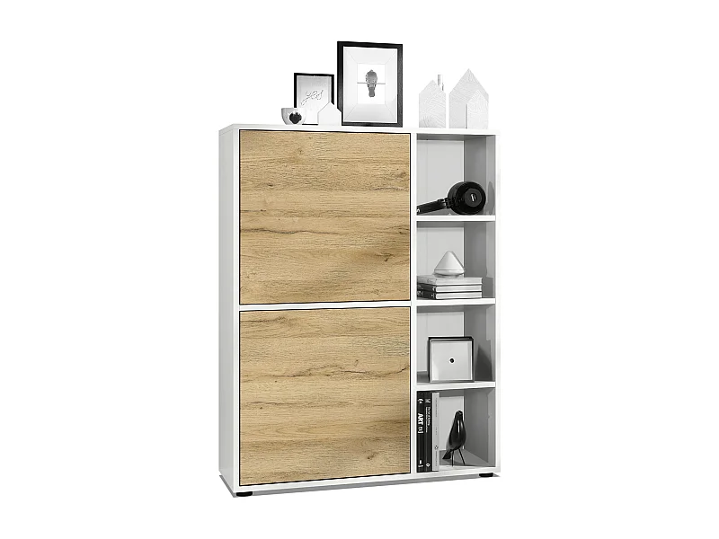 Credenza  Cuba 79 x 105,5 x 35,5 cm Credenza con 8 ripiani, Struttura in bianco opaco / Ante in rovere naturale