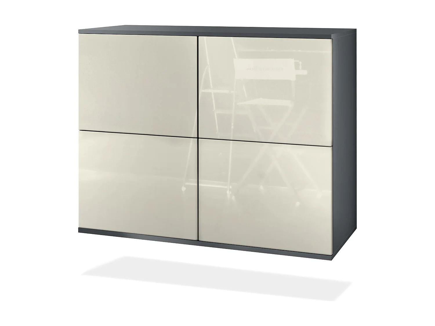 Credenza Rova V3 – Mobile da cucina moderno con 4 ante Push-to-Open antracite opaco  / beige lucido (92,5 x 73.5 x 35)