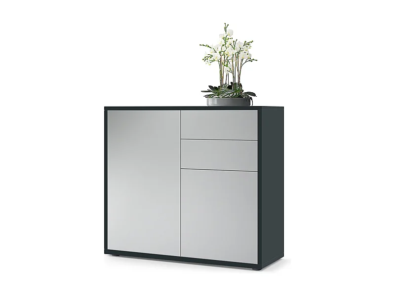 Madia  Ben, mobile con 2 ante e 2 cassetti, nero opaco/grigio chiaro satinato (79 x 74 x 36 cm)