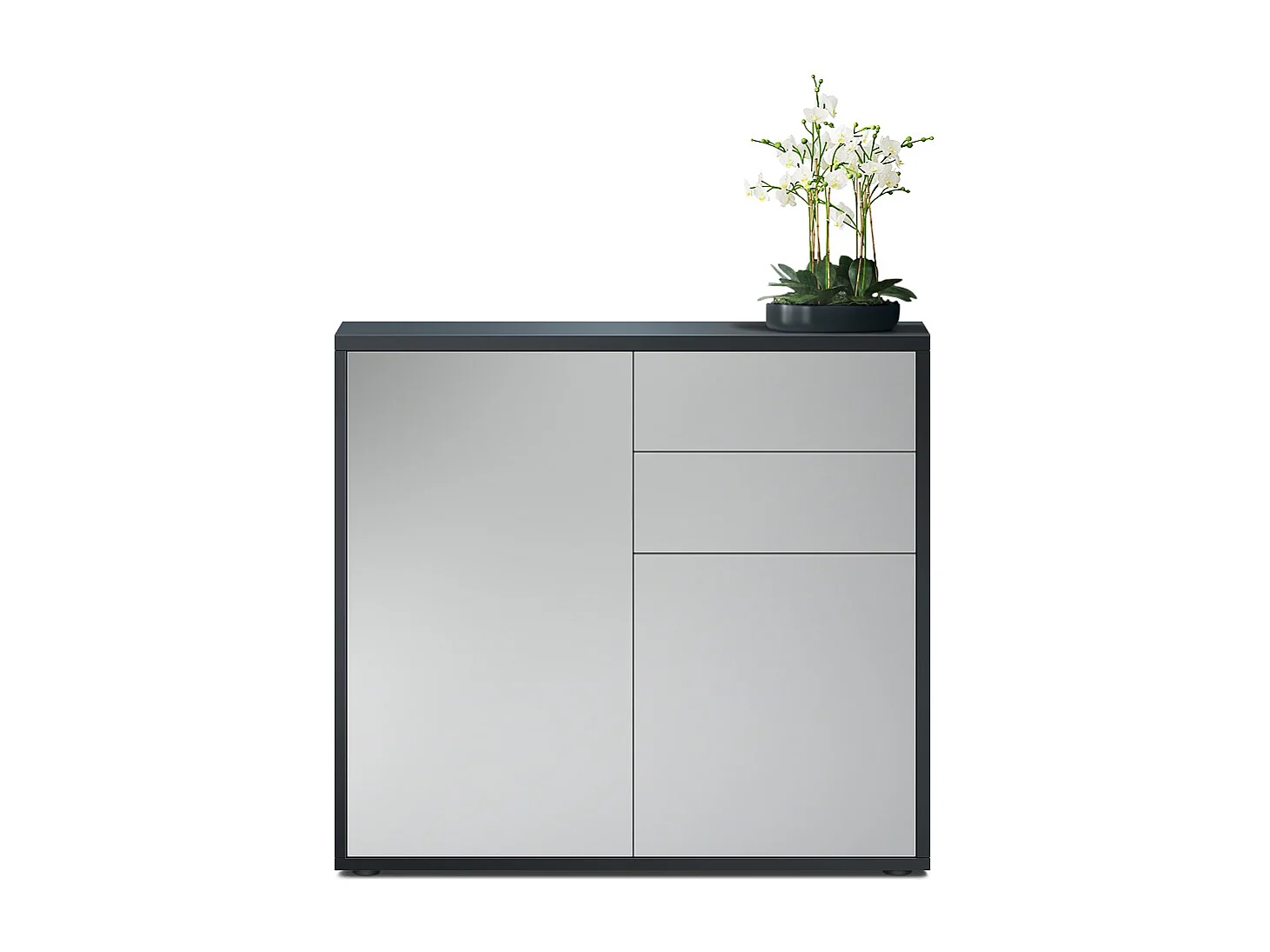 Madia  Ben, mobile con 2 ante e 2 cassetti, nero opaco/grigio chiaro satinato (79 x 74 x 36 cm)