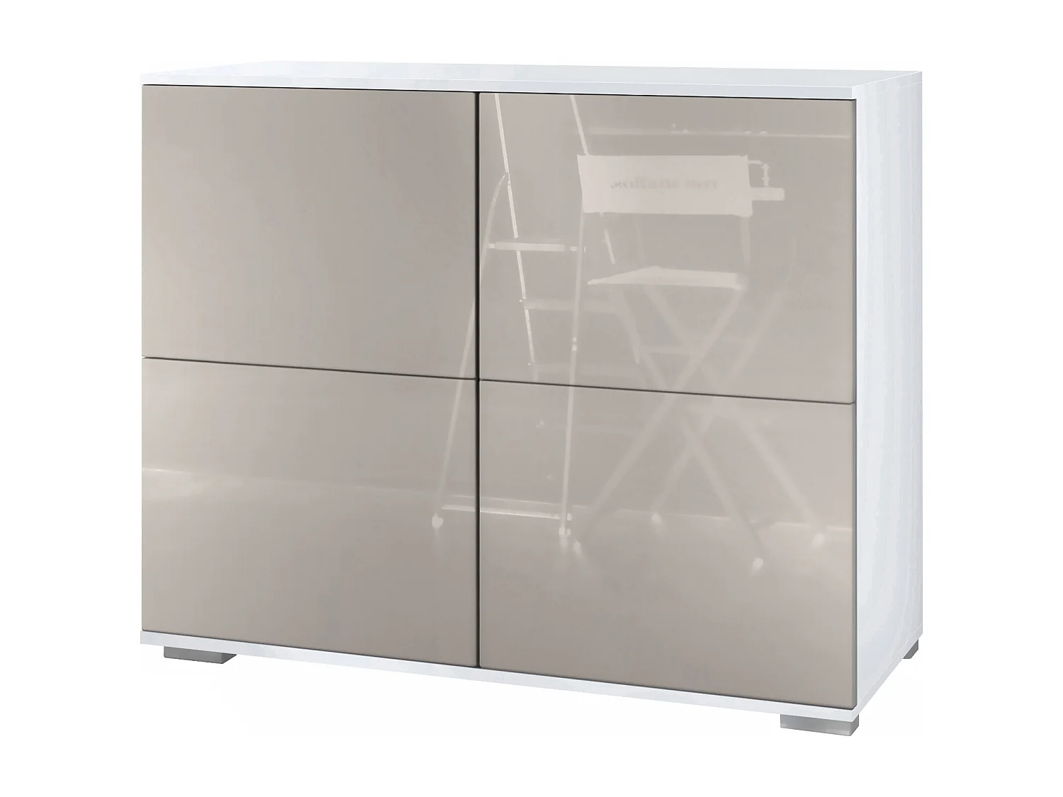Credenza Rova V3 – Mobile da cucina moderno con 4 ante Push-to-Open bianco opaco / grigio sabbia lucido (92,5 x 75.5 x 35)