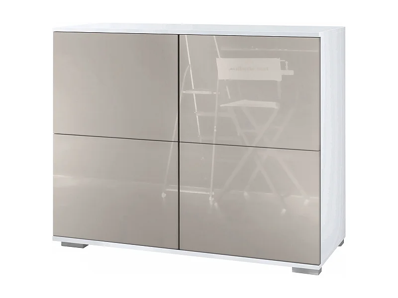 Credenza Rova V3 – Mobile da cucina moderno con 4 ante Push-to-Open bianco opaco / grigio sabbia lucido (92,5 x 75.5 x 35)