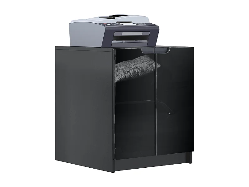 Arcón para impresora Logan, archivador con 2 compartimentos y 2 puertas, carcasa negro mate, frentes negro de alto brillo, (51 x 60,5 x 54 cm)