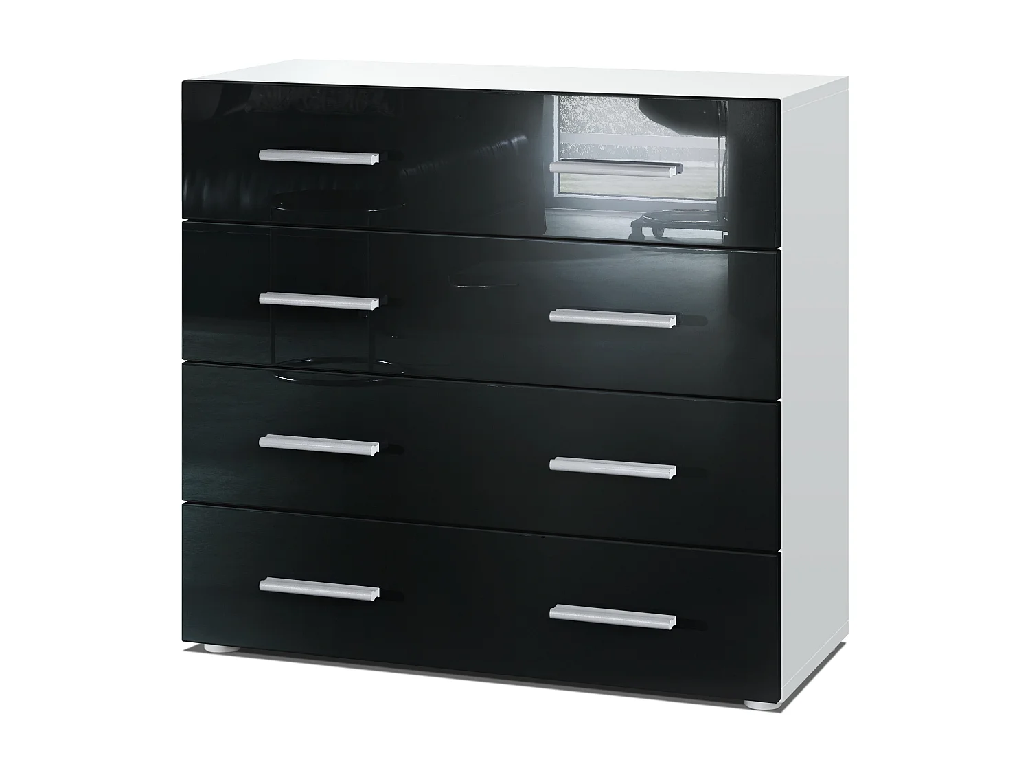 Vladon Madia Pavos, mobile con 4 cassetti, bianco opaco/nero lucido (76 x 72 x 35 cm)
