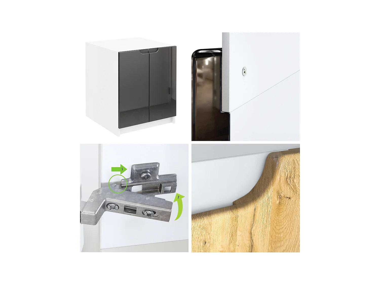 commode d'imprimante Logan, armoire à dossiers avec 2 compartiments et 2 portes, corps blanc mat, façades noir haute brillance, (51 x 60,5 x 54 cm)