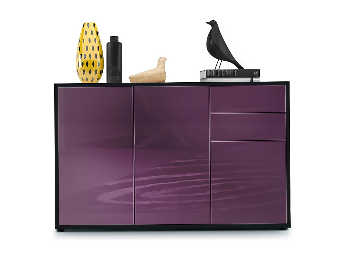 Madia  Ben V3, mobile con 3 ante e 2 cassetti, nero opaco/violetto-porpora (117 x 74 x 36 cm)