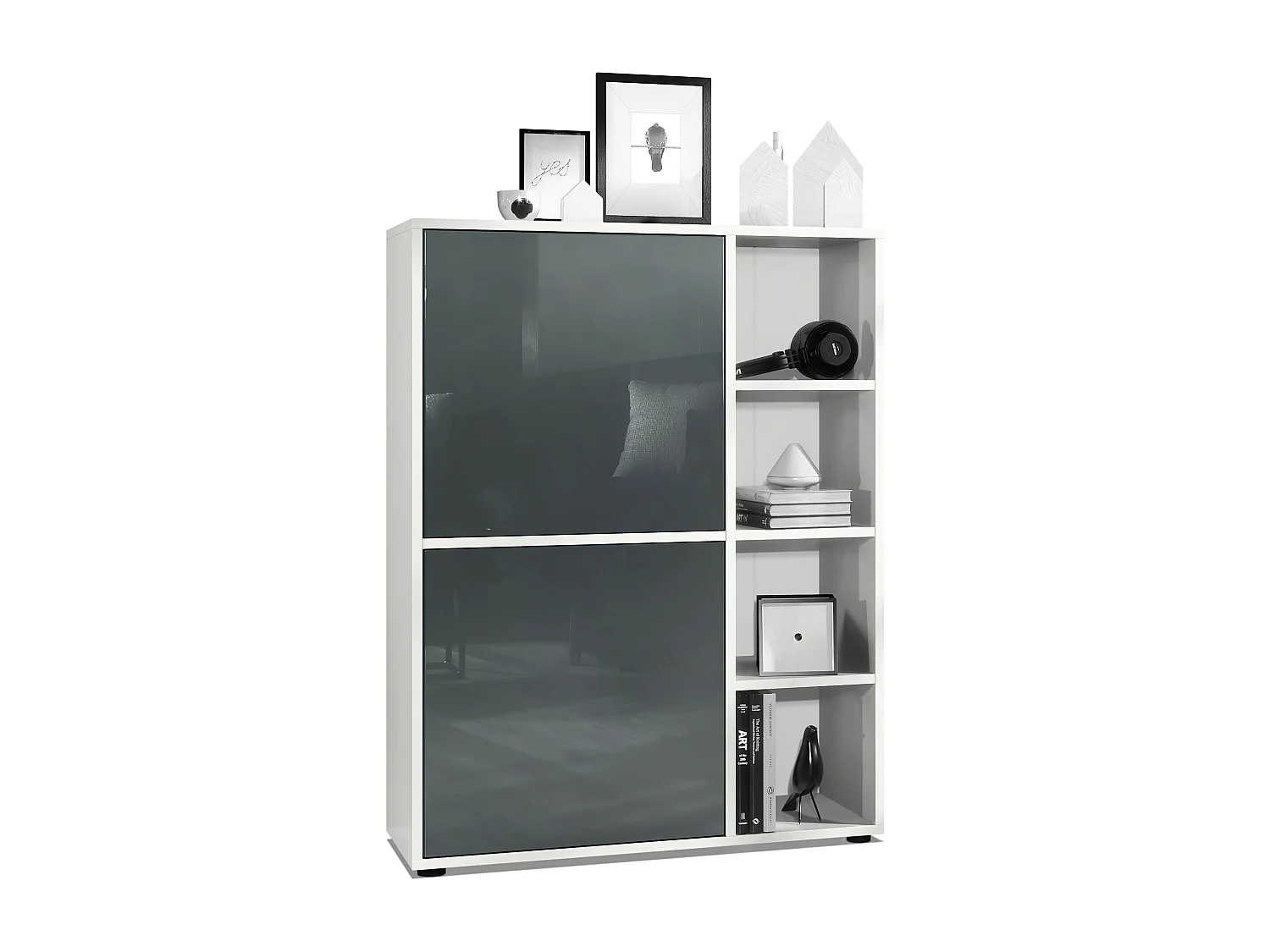 Credenza  Cuba 79 x 105,5 x 35,5 cm Credenza con 8 ripiani, Struttura in bianco opaco / Ante in grigio lucido