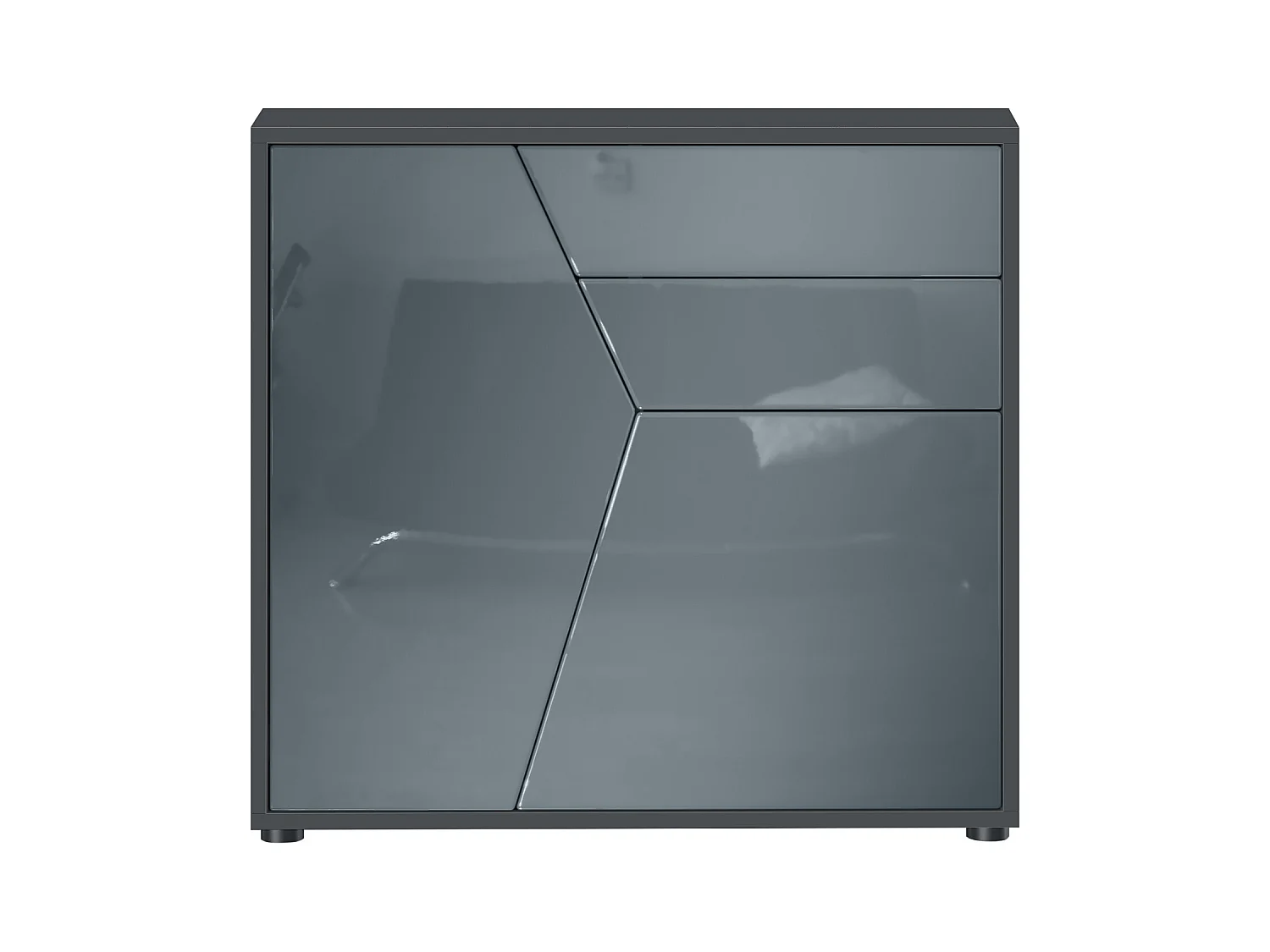 Buffet Benny, Commode avec 2 portes et 2 tiroirs, Noir mat/Gris haute brillance (79 x 74 x 36 cm)