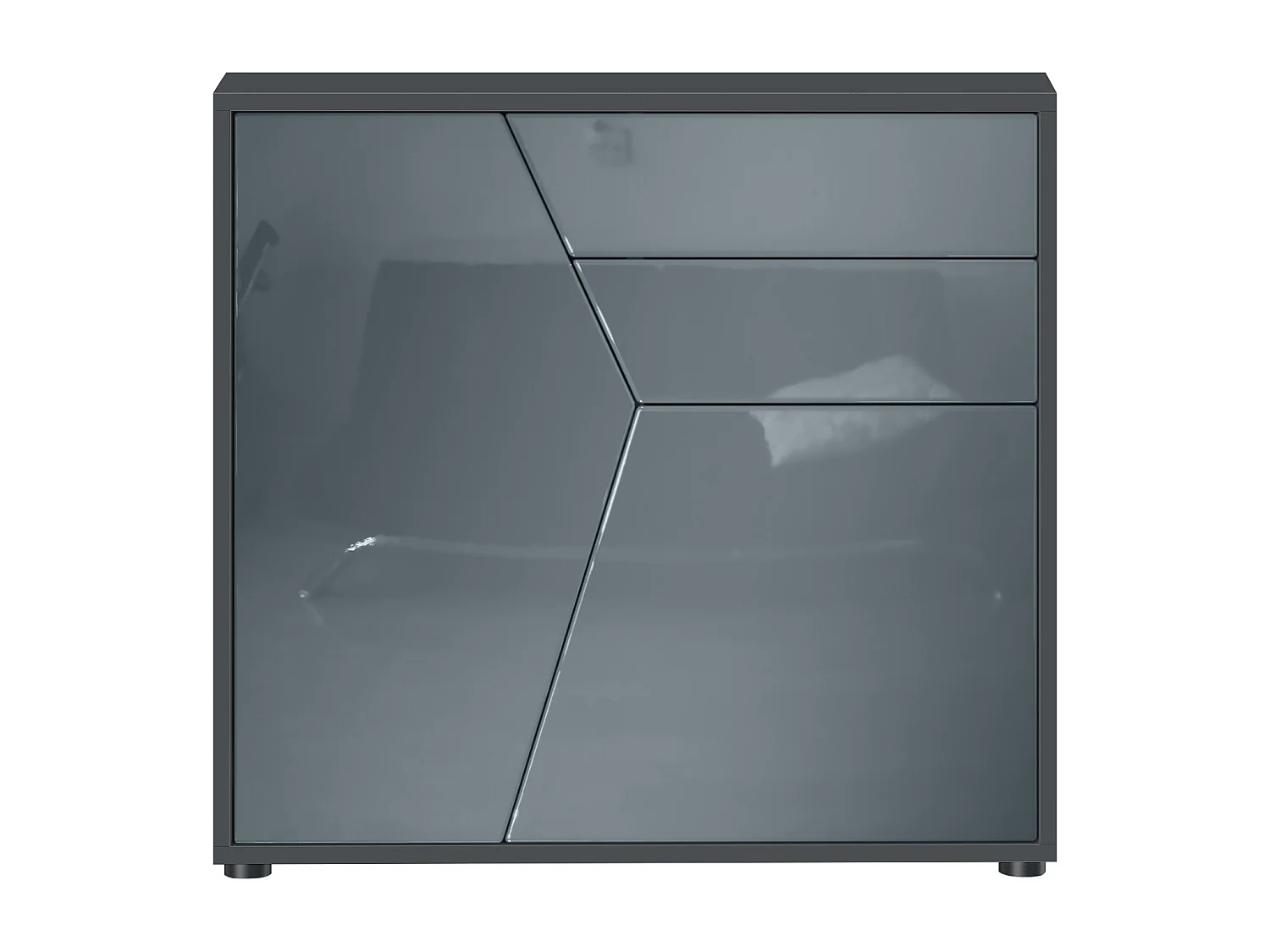 Buffet Benny, Commode avec 2 portes et 2 tiroirs, Noir mat/Gris haute brillance (79 x 74 x 36 cm)