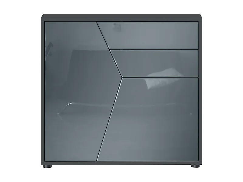 Buffet Benny, Commode avec 2 portes et 2 tiroirs, Noir mat/Gris haute brillance (79 x 74 x 36 cm)