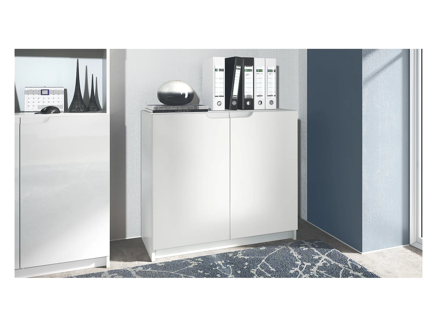 Buffet Logan, Commode avec 2 portes, blanc mat/blanc mat (82 x 78 x 37 cm)