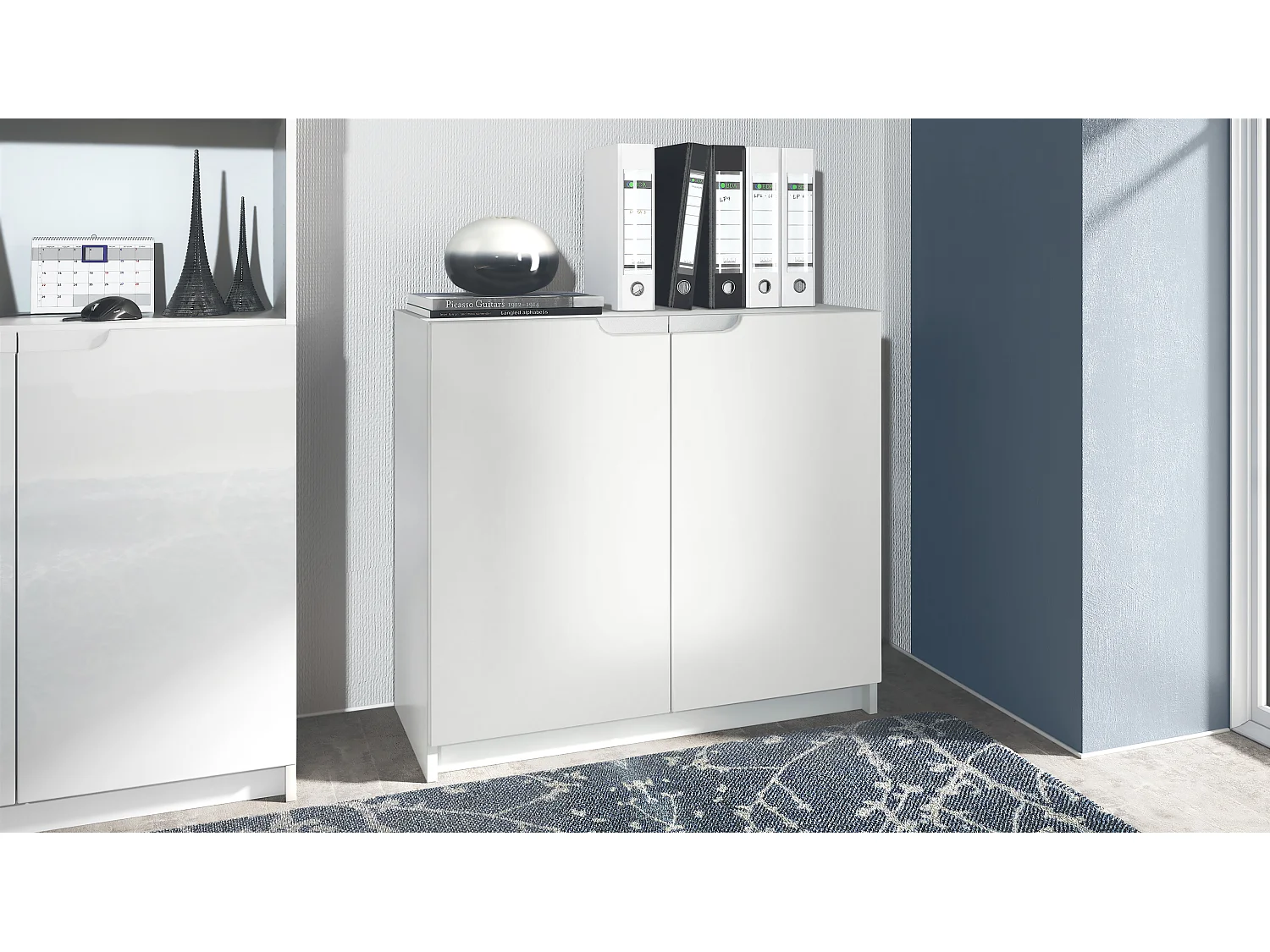 Buffet Logan, Commode avec 2 portes, blanc mat/blanc mat (82 x 78 x 37 cm)