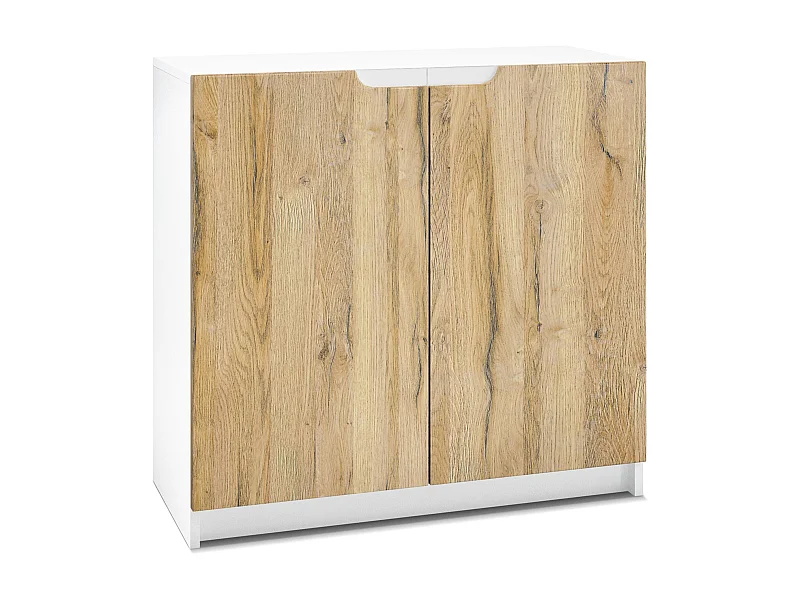 Cajonera Logan, Cómoda con 2 Puertas, blanco mate/roble natural (82 x 78 x 37 cm)