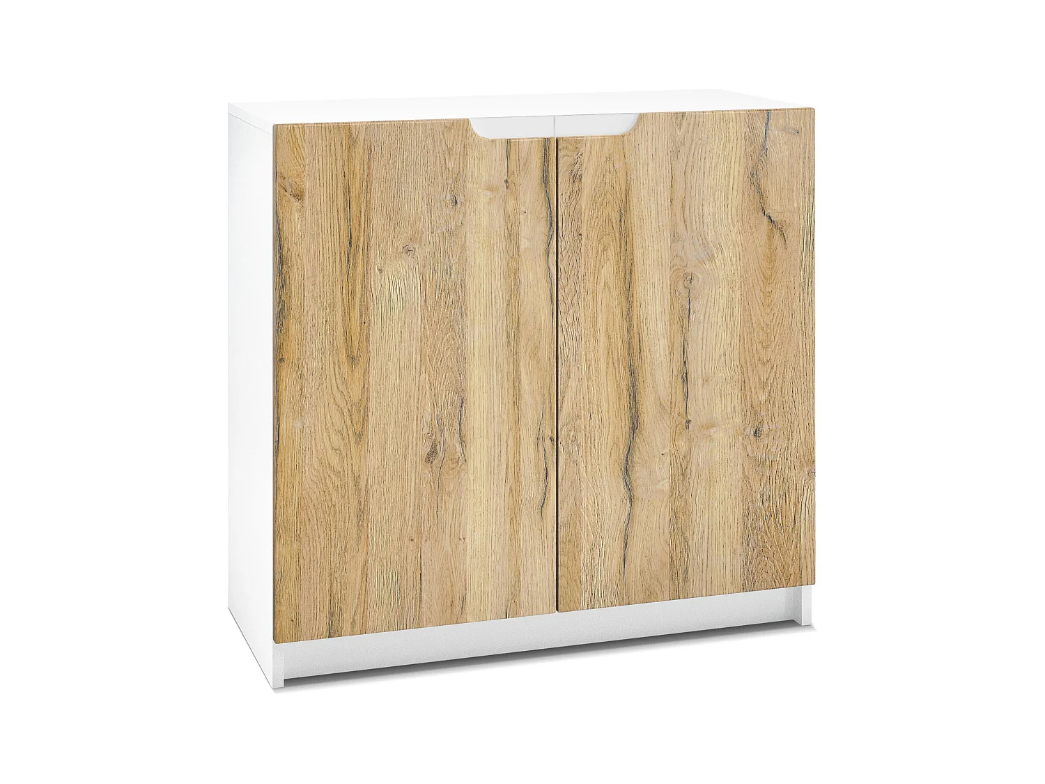 Cajonera Logan, Cómoda con 2 Puertas, blanco mate/roble natural (82 x 78 x 37 cm)