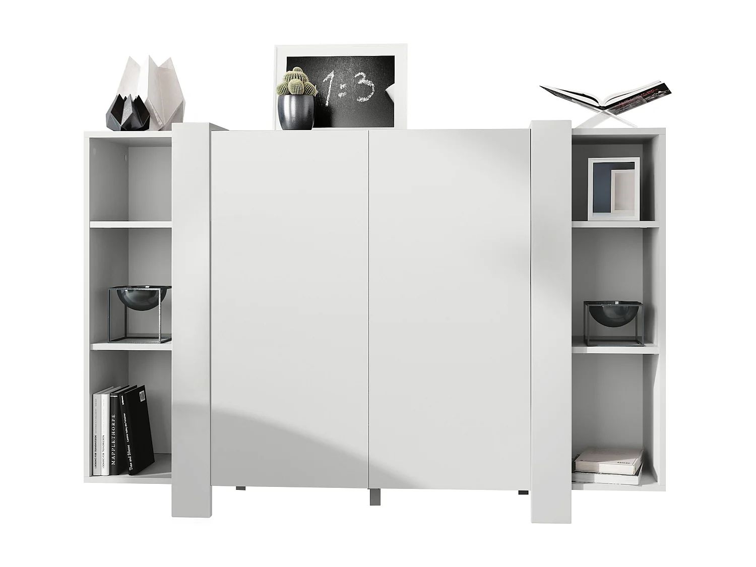 Highboard Ida V2, Buffet con 12 scomparti, Struttura in bianco opaco, Pannelli in bianco opaco, (149 x 101 x 34 cm) | Ampia scelta di colori