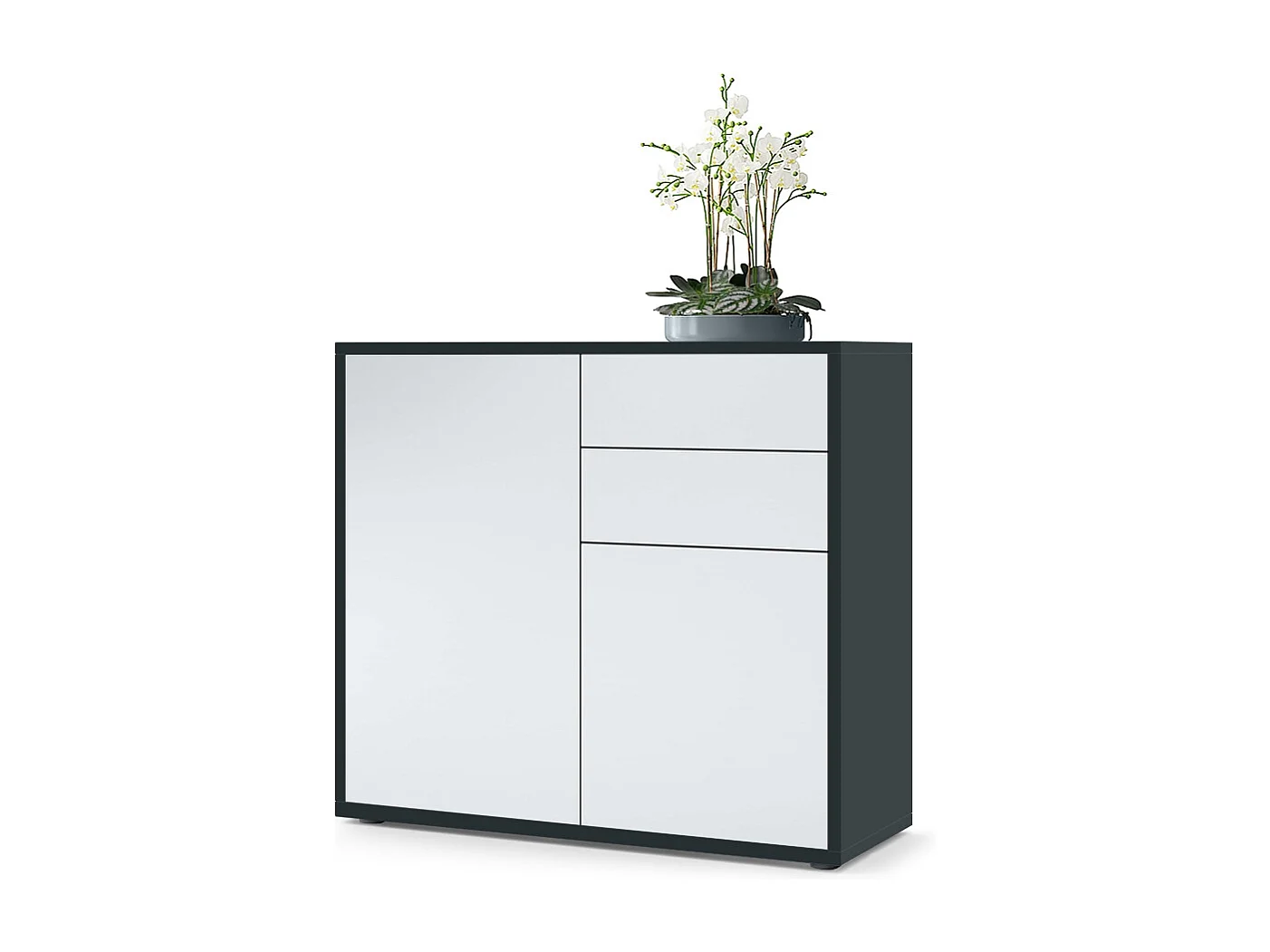 Buffet Ben, Commode avec 2 portes et 2 tiroirs, Noir mat/Blanc mat (79 x 74 x 36 cm)