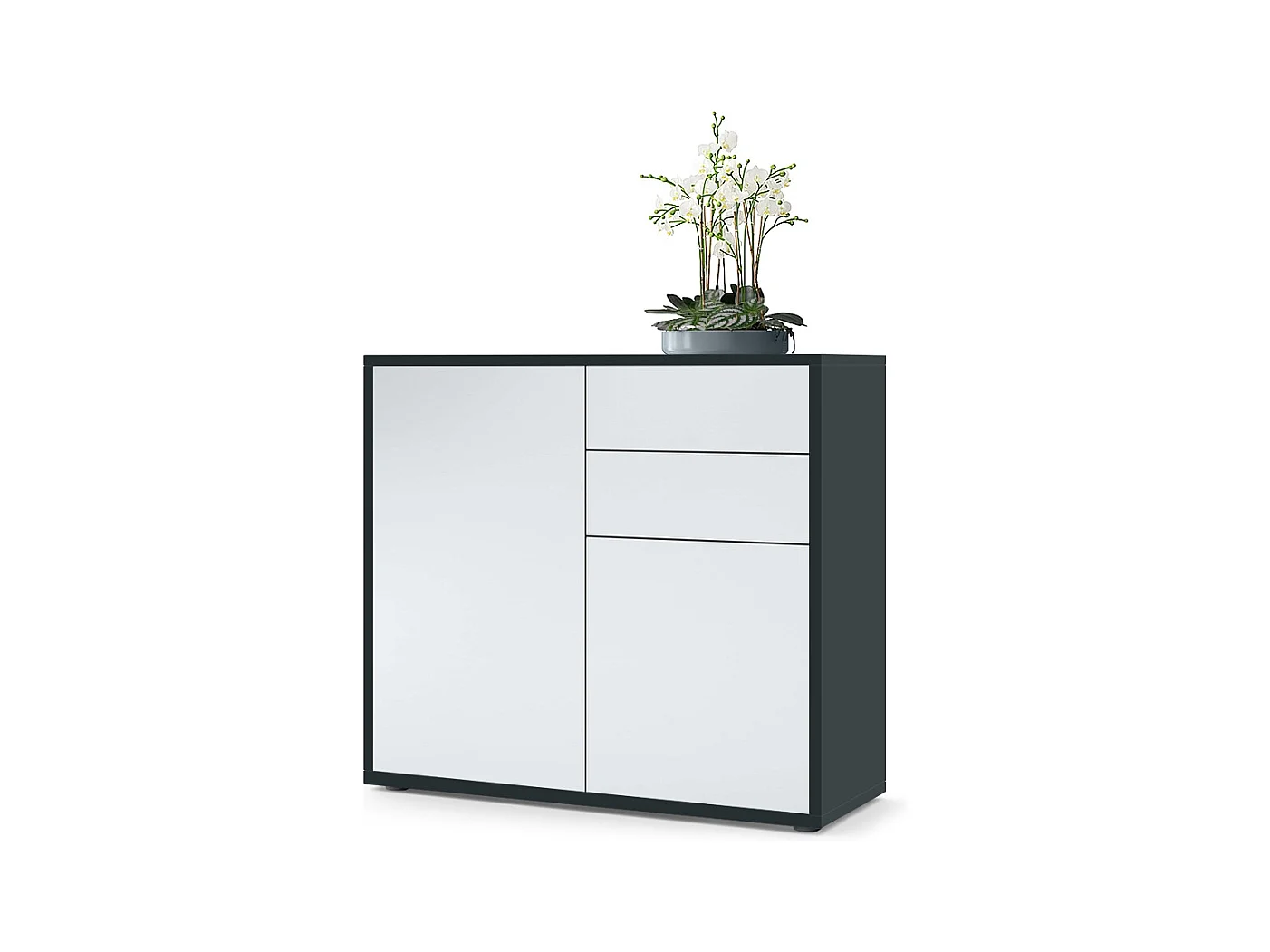 Buffet Ben, Commode avec 2 portes et 2 tiroirs, Noir mat/Blanc mat (79 x 74 x 36 cm)
