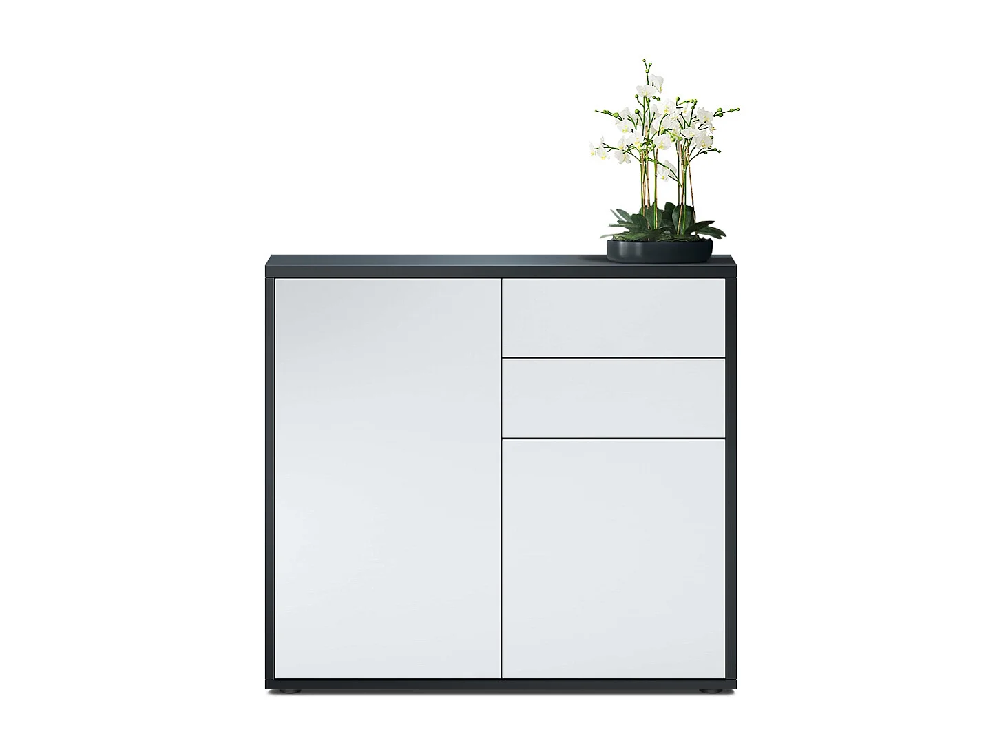 Madia  Ben, mobile con 2 ante e 2 cassetti, nero opaco/bianco opaco (79 x 74 x 36 cm)