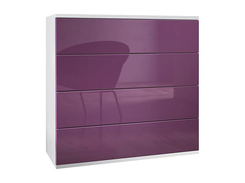 Commode suspendue Pavos V3, Buffet avec 4 tiroirs blanc mat/mûre haute brillance (76 x 76 x 35 cm)