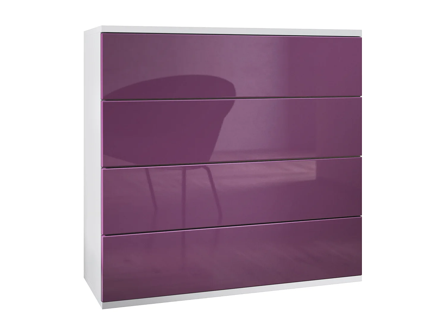 Commode suspendue Pavos V3, Buffet avec 4 tiroirs blanc mat/mûre haute brillance (76 x 76 x 35 cm)